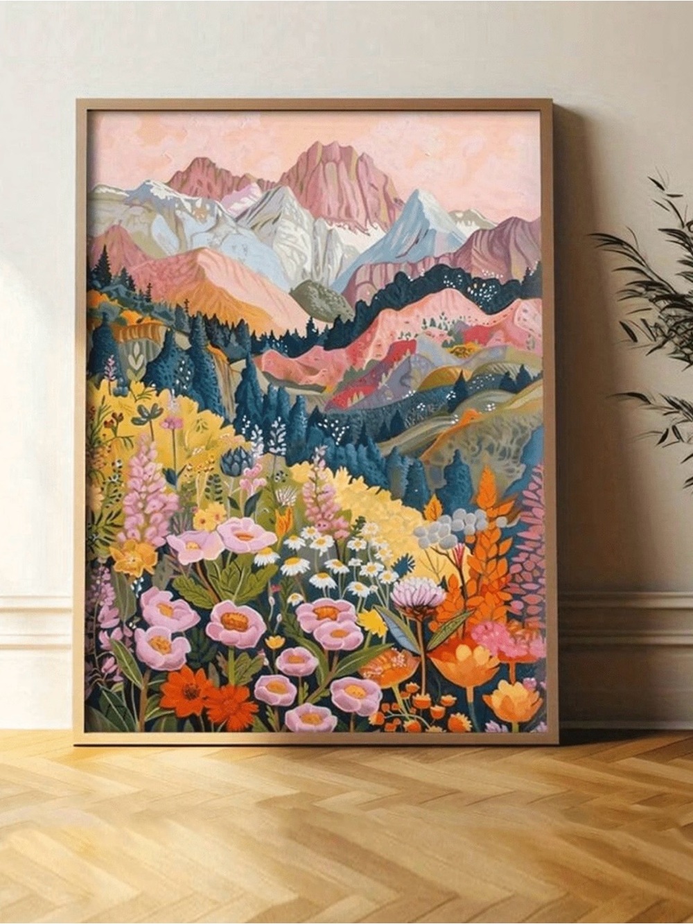Colorful Mountain Meadow Wall Art Canvas Print | 50x70cm | No Frame Included
